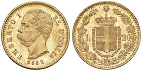 Umberto I (1878-1900) 20 Lire 1882 1 rovesciato - AU RRR Interessante varietà

Status: qFDC