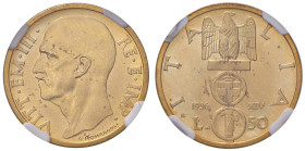 Vittorio Emanuele III (1900-1946) 50 Lire 1936 A. XIV - Nomisma 1071 AU RRR In slab NGC MS 64 cod. 8213607-001

Status: MS 64