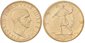 Vittorio Emanuele III (1900-1946) 100 Lire 1937 A. XVI - Nomisma 1059 AU RRRR Tiratura di soli 249 esemplari. Uno dei pezzi chiavi della monetazione d...