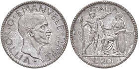 Vittorio Emanuele III (1900-1946) 20 Lire 1927 A. V - Nomisma 1083; Pag. 671 AG RRR Tiratura di 100 esemplari. Magnifica patina

Status: FDC