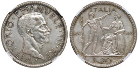 Vittorio Emanuele III (1900-1946) 20 Lire 1933 A. XI - Nomisma 1090 AG RRR Tiratura di soli 50 esemplari. In slab NGC MS 64 cod. 5790222-007

Status...