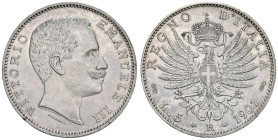 Vittorio Emanuele III (1900-1946) 5 Lire 1901 - Nomisma 1128 AG RRRR Tiratura di 115 esemplari coniati. Hairlines da pulizia al D/

Status: qFDC
