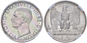 Vittorio Emanuele III (1900-1946) 5 Lire 1927 Prova di Stampa M.I.B. - Luppino PP 178; P.P. 231 AG RRRR In slab NGC MS 63 cod. 6142995-015

Status: ...