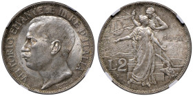 Vittorio Emanuele III (1900-1946) 2 Lire 1911 Cinquantenario - Nomisma 1162 AG In slab NGC MS 63+ cod. 5776392-005

Status: MS 63+