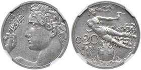 Vittorio Emanuele III (1900-1946) 20 Centesimi 1931 - Nomisma 1284 Ni RRR Millesimo per numismatici, con una tiratura di 500 esemplari. Ex asta Monten...