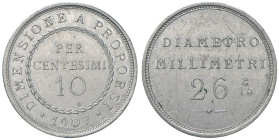 Vittorio Emanuele III (1900-1946) 10 Centesimi 1907 Progetto Dimensionale - Luppino PPSJ manca Pagani PP manca - AL (g. 2,04) RRRR Variante estremamen...