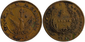 GREECE: 5 Lepta (1828) (type A.1) in copper. Phoenix with converging rays on obverse. Variety "135-E.b" by Peter Chase. Environmental damage and clean...