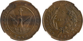GREECE: 5 Lepta (1828) (type A.1) in copper. Phoenix with converging rays on obverse. Variety "136-F.c" by Peter Chase. Graded by NGC "XF 40 BN". Cert...