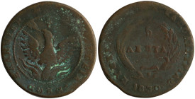 GREECE: 5 Lepta (1830) (type B.2) in copper. Phoenix (big) within pearl circle on obverse. Variety "238-E.e" (Rare) by Peter Chase. Corrosion. (Hellas...