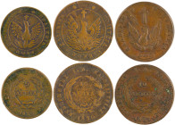 GREECE: Lot of 3 coins in copper composed of 5 Lepta (1830) (type B.2) (Chase 242-H.h), 10 Lepta (1830) (type B.1) (Chase 268-G.f / Scarce) & 10 Lepta...