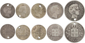 GREECE: Lot of 5 coins in silver composed, of 2x 1/4 Drachma (1833), 1/4 Drachma (1834 A), 1/2 Drachma (1833) & 1 Drachma (1832). Head of King Otto fa...