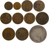 GREECE: Lot of 11 coins composed of 2 Lepta (1839) (type I), 2 Lepta (1851) (type IV), 5 Lepta (1833) (type I), 5 Lepta (1838) (type I), 5 Lepta (1842...