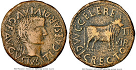 SPAIN. Calagurris. Tiberius (AD 14-37). AE (30mm, 12.65 gm, 5h). NGC VF 5/5 - 4/5. TI CAESAR DIVI AVG F AVGVSTVS, laureate head of Tiberius right / C ...