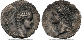 CRETE. Gortyna. Gaius (Caligula) (AD 37-41), with Divus Augustus. AR drachm (16mm, 2.30 gm, 7h). NGC Choice XF 3/5 - 2/5. Γ KAIΣAP ΣEB ΓEPM APX MEΓ ΔH...