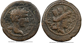 CARIA. Antiochia. Tiberius (AD 14-37). AE (15mm, 11h). NGC Fine. ΤΙΒΕΡΙΟΣ-ΚΑΙ ϹΑΡ, bare head of Tiberius right / ΑΝΤΙΟΧΕΩΝ (retrograde), turreted head...