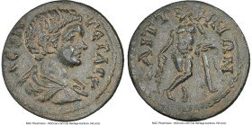 LYDIA. Saitta. Geta (AD 209-211). AE (15mm, 2.79 gm, 6h). NGC Choice XF 4/5 - 5/5. Λ ϹΕΠ-ΓΕΤΑϹ Κ, draped bust of Geta, right, seen from behind / ϹΑΙΤΤ...