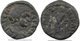 LYDIA. Saitta. Geta (AD 209-211). AE (15mm, 5h). NGC Choice Fine. Λ ϹΕΠ ΓΕΤΑϹ Κ, draped bust of Geta right, seen from behind / ϹΑΙΤΤΗΝΩΝ, Apollo stand...