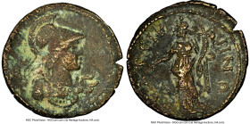 LYDIA. Thyatira. Ca. 3rd Century AD. AE (20mm, 3.65 gm, 7h). NGC VF 5/5 - 3/5. Helmeted bust of Athena right, wearing aegis, spear on left shoulder / ...