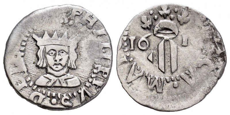 Felipe III (1598-1621). Dieciocheno. 1610. Valencia. (FM-22 variante). Ag. 2,15 ...