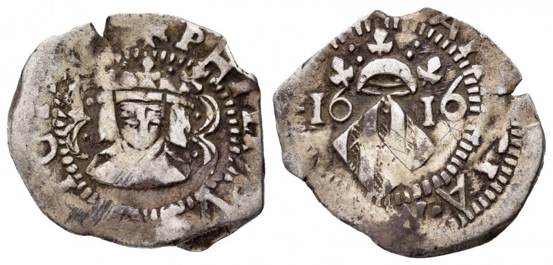 Felipe III (1598-1621). Dieciocheno. 1616. Valencia. (FM-31). Ag. 1,71 g. Puntos...