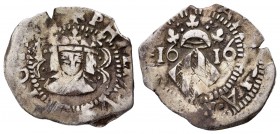 Felipe III (1598-1621). Dieciocheno. 1616. Valencia. (FM-31). Ag. 1,71 g. Puntos a los lados del busto. Dos puntos entre hojas. MBC. Est...70,00.