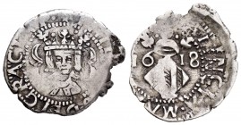 Felipe III (1598-1621). Dieciocheno. 1618. Valencia. (FM-38). Ag. 198,00 g. Sin puntos a los lados del busto. Muy escasa. MBC+. Est...60,00.