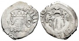Felipe IV (1621-1665). Dieciocheno. 1641. Valencia. (FM-117). Ag. 2,38 g. Valor 1-8. Punto sobre corona. MBC. Est...60,00.