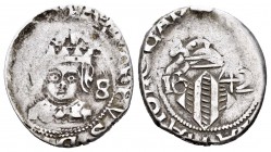Felipe IV (1621-1665). Dieciocheno. 1642. Valencia. (FM-123). Ag. 2,10 g. Valor (1)-S. La "S" rectificada para parecer un "8". Escasa. MBC-. Est...50,...