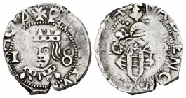 Felipe IV (1621-1665). Dieciocheno. 1642. Valencia. (FM-no cita). Ag. 2,08 g. La leyenda del anverso con cruz de Malta y la del reverso con cruz patad...