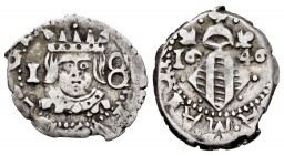 Felipe IV (1621-1665). Dieciocheno. 1646. Valencia. (FM-139). Ag. 1,94 g. Punto sobre corona. Seis puntos rodeando el escudo. Muy escasa. MBC+. Est......