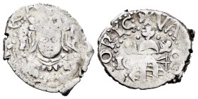 Felipe IV (1621-1665). Dieciocheno. 1648. Valencia. (FM-143). Ag. 2,24 g. Punto sobre corona de cinco puntas. Leyenda del reverso termonada en ...RIC·...