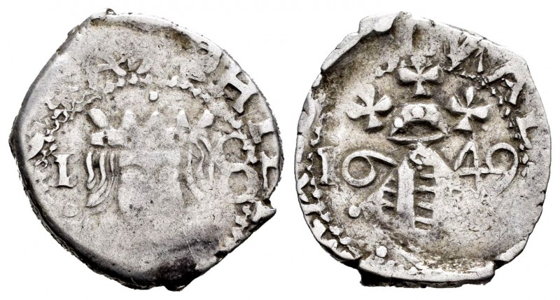 Felipe IV (1621-1665). Dieciocheno. 1649. Valencia. (FM-148). Ag. 2,23 g. 9 cort...