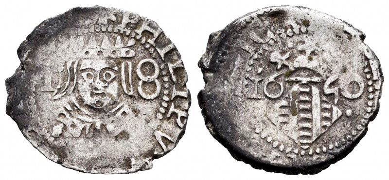 Felipe IV (1621-1665). Dieciocheno. 1650. Valencia. (FM-154). Ag. 2,11 g. Corona...