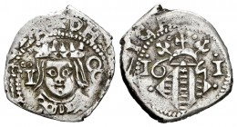 Felipe IV (1621-1665). Dieciocheno. 1651. Valencia. (FM-165 variante). Ag. 1,99 g. Punto sobre corona de seis puntas. Leyenda del reverso terminada en...