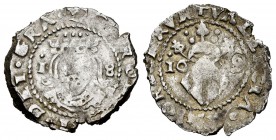 Carlos II (1665-1700). Dieciocheno. 1689/8. Valencia. (Ffc-221 variante). Ag. 1,85 g. Sobrefecha tenue pero visible. Con 7 puntos sobre la doble coron...