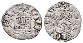 Reino de Castilla y León. Alfonso X (1252-1284). Novén. Burgos. (Bautista-394 variante). Ve. 0,72 g. Curiosa B bajo el castillo y creciente en la puer...