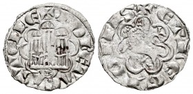 Reino de Castilla y León. Alfonso X (1252-1284). Novén. Burgos. (Bautista-394 variante). Ve. 0,78 g. B bajo el castillo. Orla sin puntos en anverso y ...