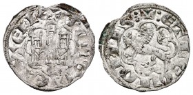 Reino de Castilla y León. Alfonso X (1252-1284). Novén. Coruña. (Bautista-395 variante). Ve. 0,74 g. Venera bajo el castillo. Tránsito entre venera an...