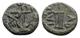 Northern Lucania, Paestum, c. 90-44 BC. Æ Semis (11mm, 2.38g, 5h). Anchor. R/ Rudder. Crawford 35/1; HNItaly 1254. Green patina, Good VF