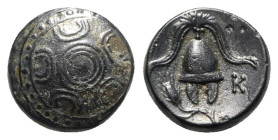 Kings of Macedon, Philip III Arrhidaios (323-317 BC). Æ Half Unit (15mm, 4.17g). Miletos or Mylasa, c. 323-319 BC. Macedonian shield with central pell...