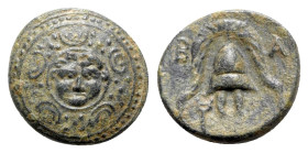 Kings of Macedon, Philip III Arrhidaios (323-317 BC). Æ Half Unit (17mm, 3.96g, 11h). Salamis, under Nikokreon. Macedonian shield, facing gorgoneion o...
