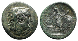 Thrace, Lysimacheia, c. 245-199/8 BC. Æ (25mm, 7.87g, 12h). Head of Herakles r., wearing lion skin headdress; c/m: head of a lion facing within circul...
