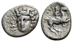 Thessaly, Larissa. Circa 344-337 BC. Ar Trihemiobol ( 11mm, 1.06g, 12h). Head of the nymph Larissa facing, turned slightly to the left, wearing ampyx,...
