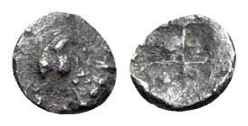 Asia Minor, Uncertain mint (Kyme?), 5th century BC. AR Hemiobol (5mm, 0.22g). Head of eagle l. R/ Quadripartite incuse square. Cf. SNG Kayhan 739 (tet...