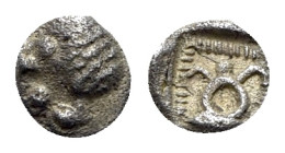 Asia Minor, Uncertain, c. 480-450 BC. AR Tetartemorion (45mm, 0.17g). Head of a roaring lion r.; ? to upper r. R/ Symbol within incuse square. Cf. SNG...