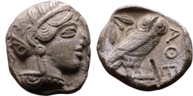 ATTICA, Athens. Circa 454-404 BC. Tetradrachm Obverse: Head of Athena right, with frontal eye, wearing earring, necklace, and crested Attic helmet Rev...