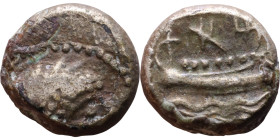 Phoenicia, Arados. Uncertain king. Circa 380-351 Silver coin. Obv: Bust of king. Rev: Galley

13mm 2,33g
