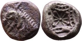 Ionia: Miletos (VI Century BC) Silver coin. Obverse: Lion's head left Reverse: Stellate pattern within incuse square.

12mm 2,10g