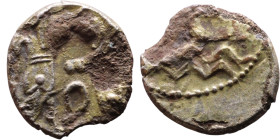 PHOENICIA: Sidon (4th century BC) Ar Obol Obverse: Galley l.; legend in Phoenician, Reverse. Persian king battling lion

8mm 0,54g