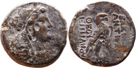Antiochos IV Epiphanes (Seleukid King: 175-164 BC). AE bronze. Obverse: Bust of Isis Reverse: Eagle standing right on thunderbolt

25mm 18,45g